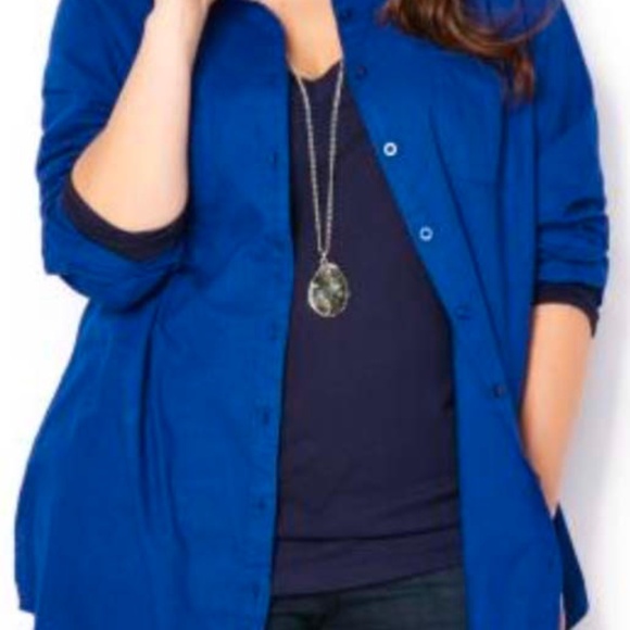 FLANNEL TUNIC, BRIGHT BLUE, SIZE 5X, LONG SLEEVES, COTTON, CUFFS, BUTTON UP COLL - Picture 1 of 1